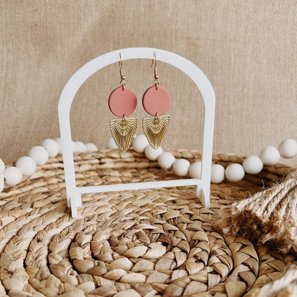 Rust Colored and Gold Clay Earrings